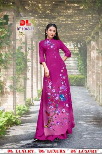 MẪU IN ÁO DÀI BT1043-11- HOA ĐÀO TÍM